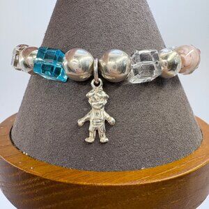VTG Sterling Silver 925 Glass Bead Little Boy Charm Bracelet Size 7.5" Fit